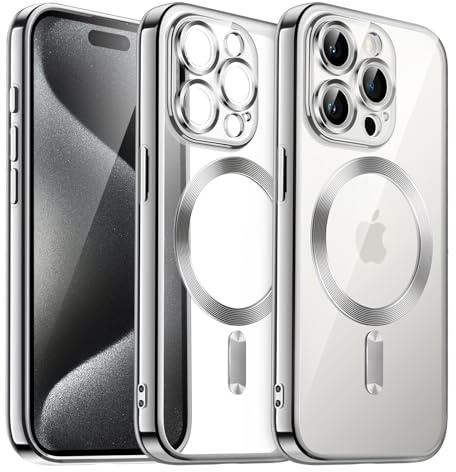 JETech Weiche Klar Hülle für iPhone 15 Pro 6,1 Zoll, Kameraschutz Vollständiger, Kompatibel mit MagSafe Kabellosem Laden, Stoßfest Elektroplattiert TPU Handyhülle (Silber)