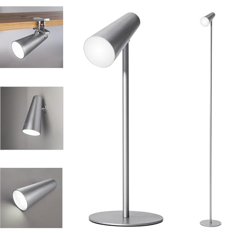 SONNENKERZE 5 IN 1 LED AKKU-MULTIFUNKTIONSLAMPE DIMMBAR TISCHLEUCHTE STANDLEUCHTE TASCHENLAMPE CLIPLEUCHTE KLEMMLEUCHTE TAGESLICHTLEUCHTE (silber)