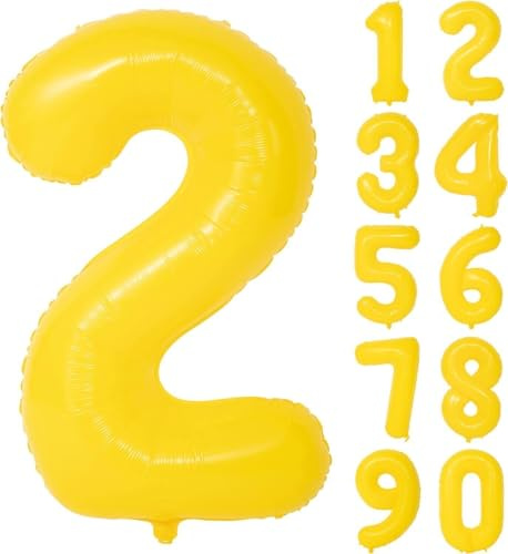 Folienballons * Macaron-Farben * als Zahlen Deko für Geburtstag und Party | XXL-Größe: 100cm | Zahl Luftballons Ballons Folienballon Ballondeko Kindergeburtstag, Edition: Zitronen-Gelb Zahl 2