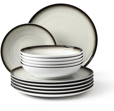Terra Tafelservice 12-teilig rund mit Relief Corso anthrazit [SP] UVP:344,1