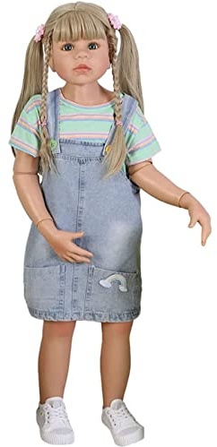 YIHANGG Enorm Reborn babydocka småbarn stående boll gemensam docka helkropp hårt vinyl flicka långt hår prinsessa docka realistisk anatomiskt korrekt modell samlarobjekt barn lekkamrat (98 cm, A)