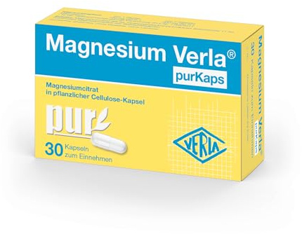 Magnesium Verla purKaps – Magnesiumcitrat möglichst pur für die tägliche Magnesiumversorgung, frei von Süßungsmitteln, vegan, gluten-, laktose- und zuckerfrei, gut verträglich, 30 St