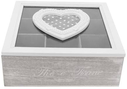 Maury's Scatola da The con Cuore a Pois Contenitore Porta Tisane Te Tea caffè in cialde spezie Scatola Porta bustine da thè infusi Tisane in Legno Stile Shabby Chic (Scatola Cuore)