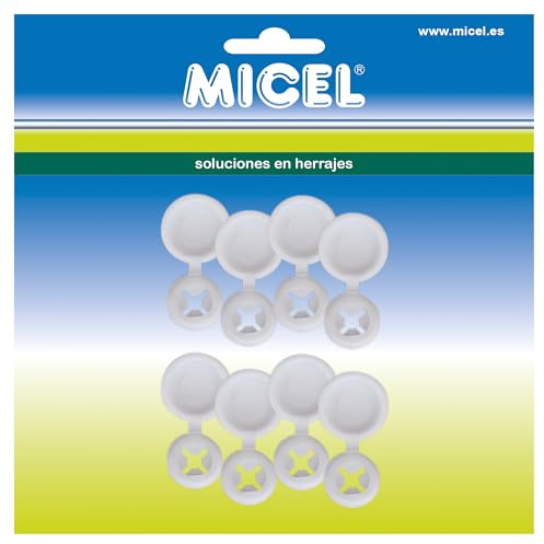 MICEL - 92611 - Tapón de Plástico para Tornillos, para Remaches Ciegos de Matrícula, 8 Unidades, de Nylon, Color Blanco, Diámetro Exterior de 12 mm