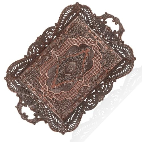 Antikes Vintage-Serviertablett für Tee, Kaffee, Tisch, Heimdekoration, dekorativer Griff, arabisch, persisch, Türkei, rustikales Bauernhaus, rechteckig, dekorativ, Getränke, Bar, Ottoman-Stil