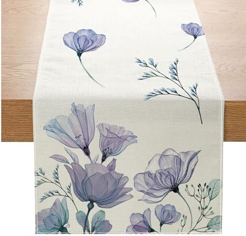 Yamobi Floral Pflanzen Tischdecke Frühling Sommer Blumen Tischdeko Tischläufer Tischset Küche Tisch Dekoration Drinnen Urlaub Party Dekor 40x140cm