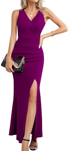 Robe de Cocktail Longue Moulante Laughido - Robe d'été Festive élégante pour Femme - Robe de soirée de Mariage, Lilas