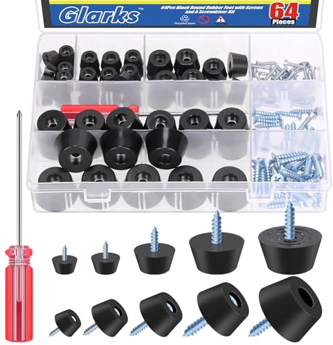 Glarks 64 Sets Black Cutting Board Rubber Feet Set Includes 64pcs Non Slip Rubber Feet Bumpers with 75pcs Stainless Steel Screws 1pcs Phillips Screwdriver for Furniture Electronics Kitchen Appliances