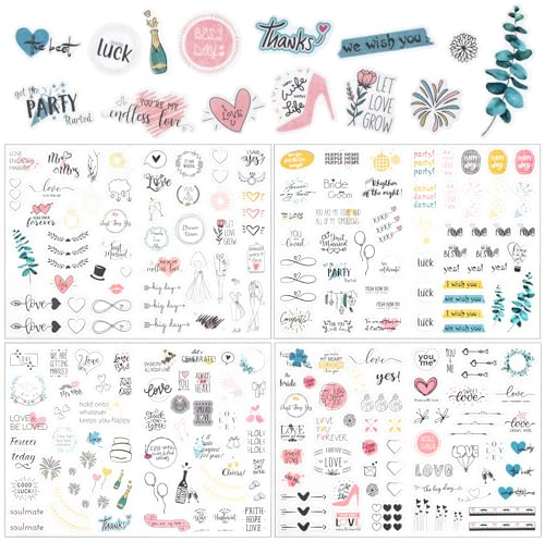Sticker Hochzeit Gästebuch, 4 Bögen Hochzeitssticker,(230 Aufkleber) Aufkleber Fotoalbum Hochzeit,Hochzeit Fotoalbum Sticker,Wunderschöne Hochzeitssticker,für Hochzeit Fotoalbum Scrapbook Karten