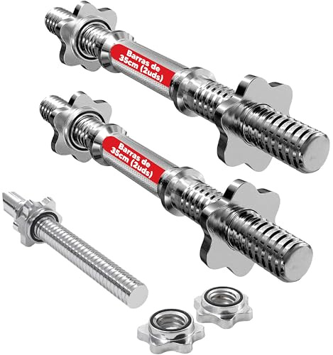 AemaSport Barra Pesas Musculación Barra Recta de 28mm de Diámetro - Barra para Gimnasia con Cierre de Rosca Cromada - Equipo de Fitness para el Hogar - Barra Gym (Mancuerna 35cm. y 2 kg. cada una)