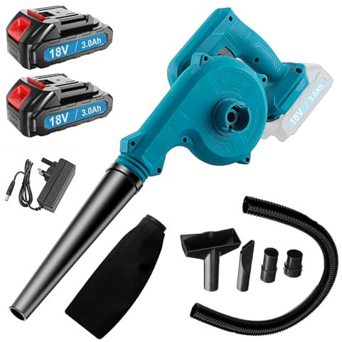 18V Cordless Leaf Blower, Leaf Blower with 2pcs 3.0Ah Battery and Charger, Small Leaf Blowers Replacement for Makita DUB185Z, for Home Lawn Care Blowing Vacuuming Leaves, Car Corner Dust Clearing