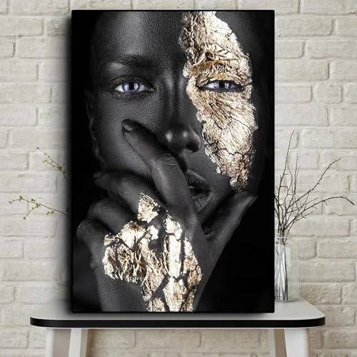Afrikanische Kunst, Schwarz-Gold-Frauengemälde auf Leinwand, Kunstwerk, Poster und Drucke, skandinavische Wandkunst, Bild für Wohnzimmer, 60 x 80 cm, ungerahmt