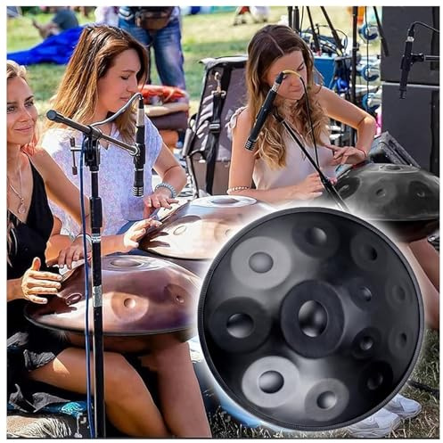22 Zoll Schlaginstrument Handtrommel Aus Stahl Mit Ständer Handpan Schlaginstrument Für Klang Heilung, Persönliche Meditation, Handpan Percussion, Handpan Trommeln Für Erwachsene, Handtrommel(Black,12