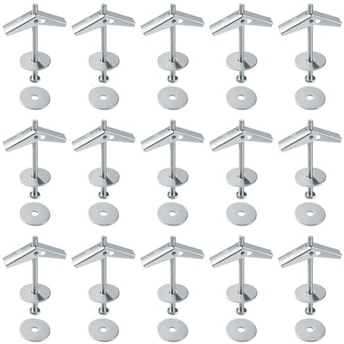 Lyeteung 15 Set 1/8 Fixations Ancrages à Bascule, Boulon à Bascule à Ressort à Ailettes, Kit D'assortiment de Boulons à Bascule, avec Rondelles, pour Plaques de Plâtre