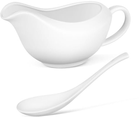 Cabilock Ceramic Steak Sauce Pot Gravy Boat Sauce Jug Lid Spoon Cup Serving Dishes for Thanksgiving