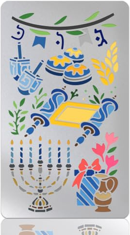 UNICRAFTALE Stencil In Metallo Stencil Ebraici Immagini Delle Festività Ebraiche Stencil Happy Hanukkah Stencil con Cornice In Metallo per Scrapbooking Carta Da Parati Creazione di Biglietti