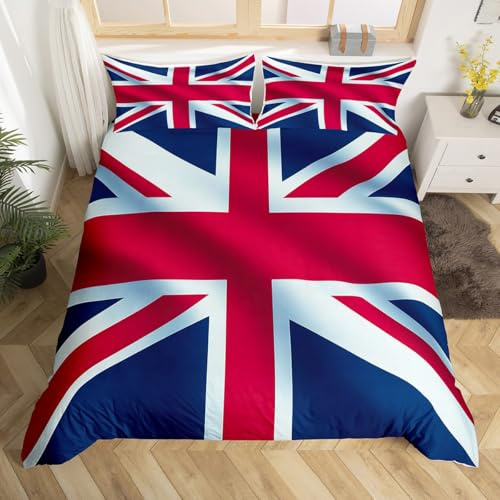Union Jack Bettbezug 135x200,Retro Vereinigtes Königreich Flagge Bettwäsche Sets für Jungen Mädchen,Vintage London Schlafzimmer Dekor Bett Set für Bett,Red Blue England Schlafzimmer Set Kein Tröster