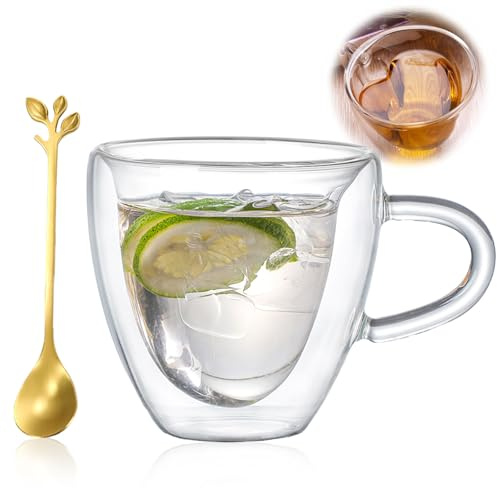 Juego de tazas de café de doble pared, 180 ml, vasos de té con asa y cuchara, tazas de café expreso de corazón, regalo para mujeres, día de la madre, cumpleaños, boda, día de San Valentín (1)
