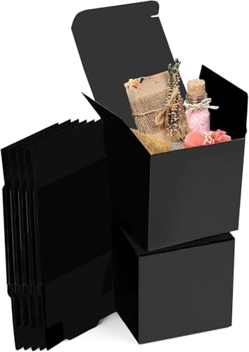 Pappschachteln mit Deckel,15 Stk Geschenkboxen Kraftpapier Schwarz, 10 x 10 x 10 cm Karton Schachteln, Geschenkbox Quadratisch für Geschenke, Party, Geburtstag, Hochzeit