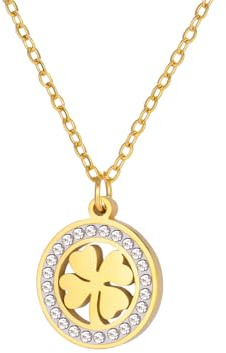 Dreamtimes Collier trèfle à quatre feuilles pour femmes Collier chaîne avec pendentif porte-bonheur Collier trèfle en forme de coeur Mode Bijoux en acier inoxydable (or)
