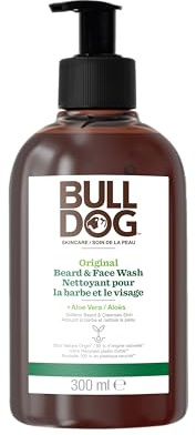 Bulldog SKINCARE Nettoyant 2 en 1 Barbe et Visage pour hommes, 300ml, enrichi à l'aloe vera, pour tous les types de barbe, élimine la saleté et le sébum.