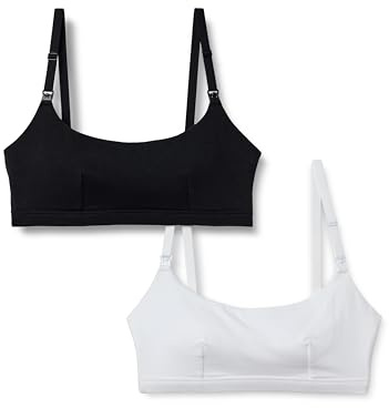 Amazon Essentials Women's Cotton Jersey Comfort Nursing Bra, Pack of 2, Black/White, L
