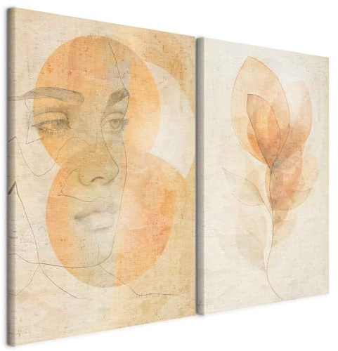 murando - Ensemble de 2 tableaux d'art décoratif 120x90 cm - Tableau acoustique panneau insonorisant impression sur toile - Portrait aux tons chauds avec un motif de feuille a-H-10154-b-a