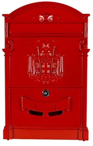 XYLRSMH Post Box Wall Mount Locking Mailbox Vintage Lockable Metal Mailboxe Large Capacity Postbox Security Mail Letter Post Box Outdoor Mail Box Letter Box(Glossy Red)