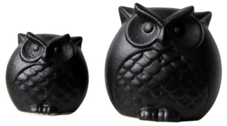 HOLIDYOYO 2 Stück Keramik Eulenfiguren Schwarz Stabile Tischdekoration Tierstatue Kleine Kreative Keramikskulpturen für Wohn und Bürodekoration