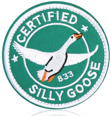 Gosknor Funny Goose Patch, 7,9 cm Diameter Krok Och Ögla Silly Goose Patch Rund Söt Djurbroderad Reparationsduk för Ryggsäckar Kläder Hatt Väst Selar