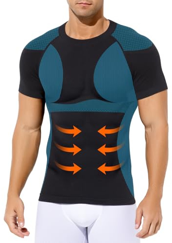 Casey Kevin Camisa Compresión Hombre Manga Corta, Faja Reductora Compresión Adelgazante para Hombre, Camisetas Interiores Delgadas para Abdominales Body Shaper, Negro, L
