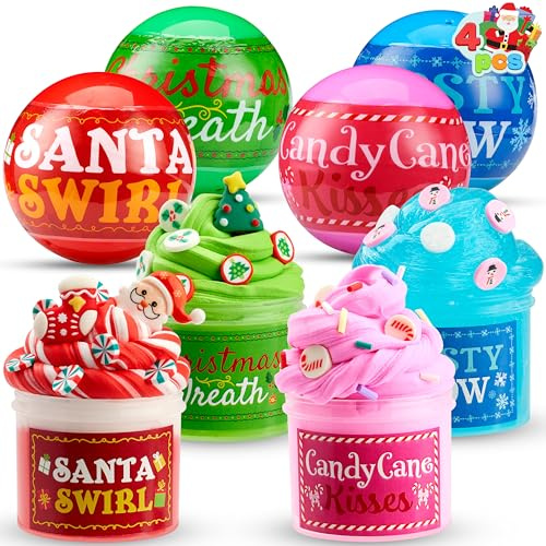 JOYIN 4 Stück Weihnachts-Schleimbälle, Weihnachtsstrumpffüller für Kinder, Kinder, Partygeschenke, Klassenzimmerpreise, originelles Spielzeug