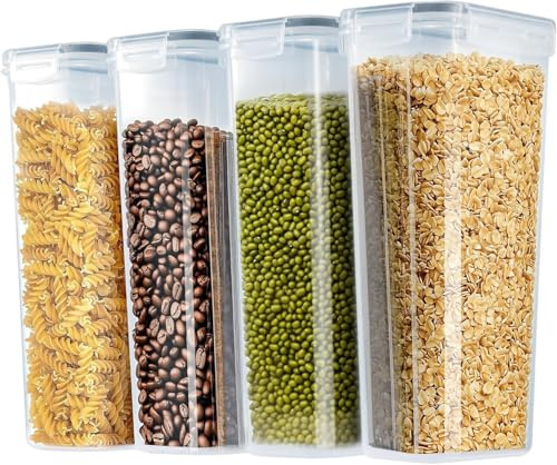 FERNVALE 4pcs Kitchen Containers with Lids for Storage – Airtight, Transparent Plastic Storage Boxes – Ideal for Cereal Boxes Storage, Dry Food Dispenser, Stain & Odor Resistant (2.8L)