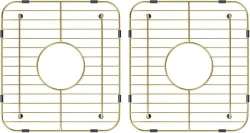 13 L×11-5/8W Gold Sink Grids,Sink Protectors for Kitchen Sink 2 PCS,Golden Stainless Steel Sink Racks for Bottom of Sink,Sink Grates with Centered Drain and Strainers
