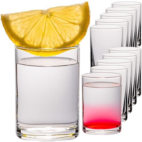 PLATINUX Juego de 12 vasos de chupito de 60 ml transparentes, forma cilíndrica estable con fondo grueso de 6 cl, cristal transparente, apto para lavavajillas, fabricación de la UE
