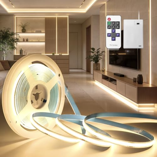 BRIMETI Tira LED Pilas Luces LED COB 3M Blanca Natural 4000K 5V Regulable 320LEDs/M Flexible Autoadhesiva Iluminación Interior Luces Con Control Remoto Cortable para TV Dormitorio Cocina Armario