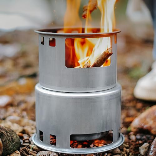 Petit Poele a Bois en Fer Galvanisé, Foyer Amovible Sans Fumée, Réchaud à Bois Divisible Pouvant Servir à Faire Bouillir de L'eau et à Cuisiner
