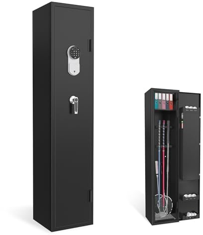LARS360 Armoire à armes pour jusqu'à 5 armes longues, coffre-fort en acier, armoire à munitions avec serrure à combinaison, fonction alarme, lumière intérieure LED, avec 2 clés d'urgence et matériel