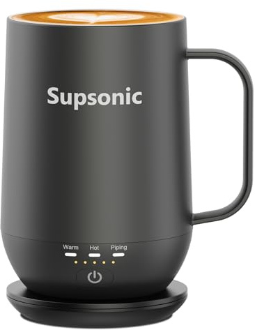 Supsonic - 16oz Self Heating Coffee Mug, Smart Heated Coffee Mug Faster Direct-Contact Heating Up to 149°F, Coffee Mug Warmer Set with Auto Shut-Off - Gifts for Men Women | S2