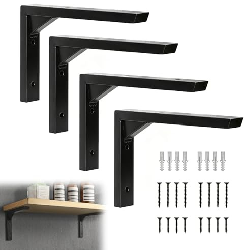 4 Stück Edelstahl Regalhalterungen, 20cm Schwarz – Metall Regalwinkel Wandmontage, Industrielle Regalträger Wandhalterung für Wohnzimmer, Schlafzimmer