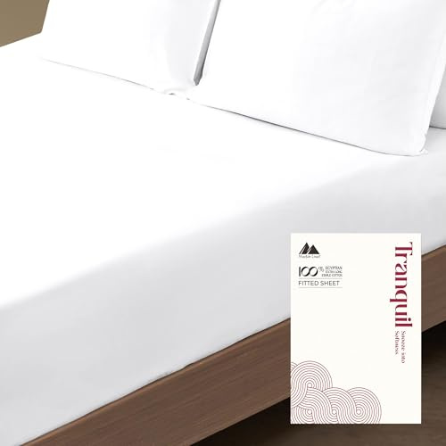 Mayfair Linen 100% Egyptian Cotton Deep Pocket Queen Fitted Sheet - Luxury 800 Series Tranquil Collection Queen Fitted Sheet Only (White), Soft Cooling Hotel Bottom Sheets, Fits Upto 18 Mattress