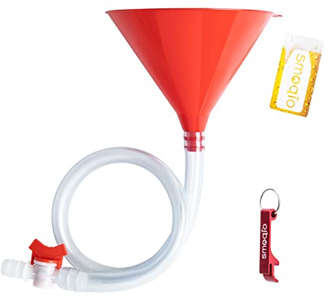 SMOQIO Einzelkopf Trichter mit Schlauch | Trichter mit Ventil, Zusätzlicher Flaschenöffner, 1er-Pack, Rot