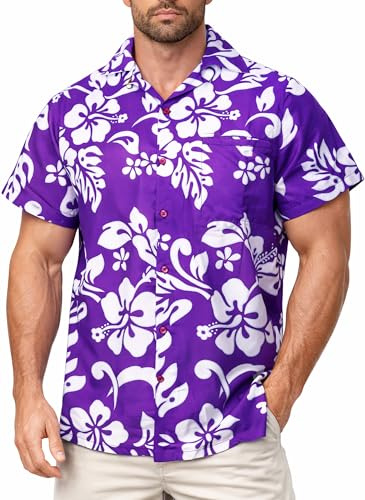 King Kameha Grandes Tailles Chemise hawaïenne Homme Manches Courtes – Chemise d’été Aloha avec imprimé da Hibiscus, légère et Facile d’Entretien