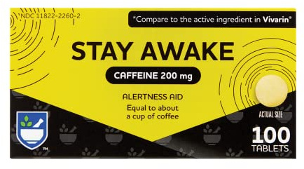 Rite Aid Stay Awake Tablets Caffeine, 200 mg - 100 Tablets | Caffeine Pills | Caffeine Supplement | Caffeine Pills 200mg | Equal to About a Cup of Coffee | Mental Alertness Aid | Energy Pills