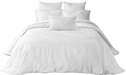 DHestia Hostelería - Juego 3 Piezas Funda Nórdica Blanca Hotel, Sábana Bajera, Funda Almohada. 50% Algodón 50% Poliéster (Cama 105x190/200 cm)