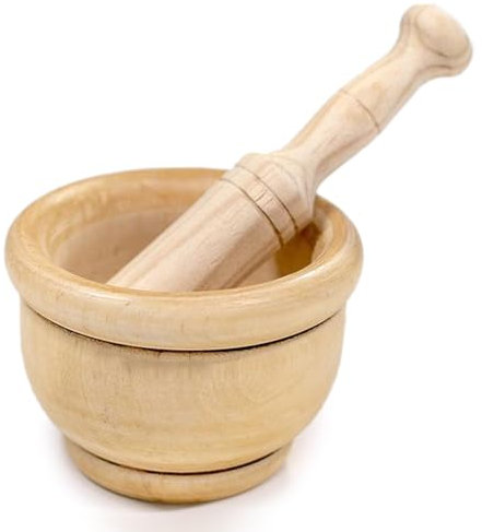 MGE - Juego de Mortero y Mazo - Mortero de Madera - Mortero de Cocina - Mortero de Cocina para Triturar Especias - Molinillo Manual de Ajo, Hierbas - Triturador de Especias - Madera - 14 cm