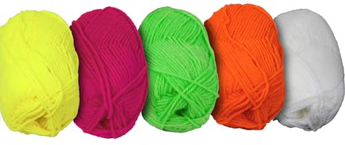 UV FLOOR - 5er Set Neon-Wollknäuel - Spezial Schwarzlicht - 5 leuchtende Farben - Neon-Zubehör - String Art