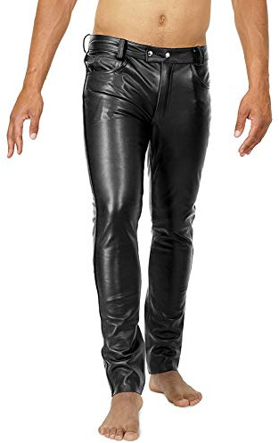 Bockle® Fitting You tubrör skinny slim fit herr läderbyxor herr, svart, 42W x 36L