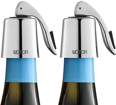 WOTOR Tappi bottiglie vino in acciaio inox, Tappo per vino con guarnizione in silicone, riutilizzabile accessori vino, a prova di perdite, per mantenere il vino fresco, confezione da 2 (argento)