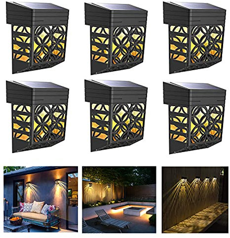 Miavogo Solarlampe Wandlampen für Außen, 6 Stück Dekorative Solarleuchten Wandleuchten Wasserdicht IP54 Warmweiß Solar Außenleuchten für Garten Terrasse Haustür Treppe Garage Balkon Wege